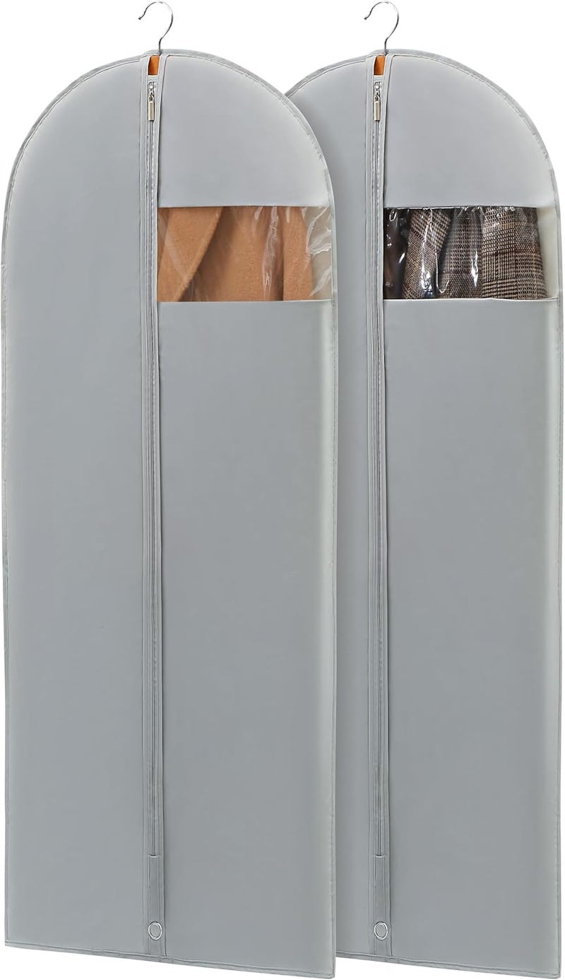 Perber Dress Bags for Gowns, 65'' Long Garment Bags for Hanging Clothes, Dress Garment Bag, Grey Dress Cover with Clear Window for Dresses, Coats, Uniforms - 2 Pack - Image 1